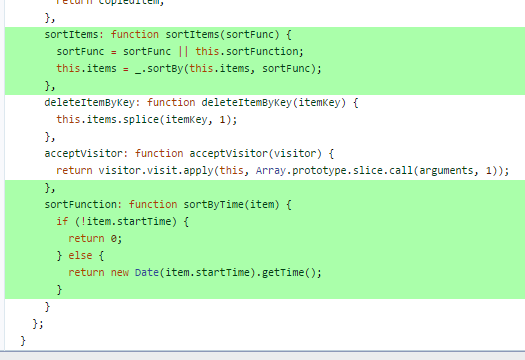 Picture 4. The piece of code changes. Changes are lighted by green. 