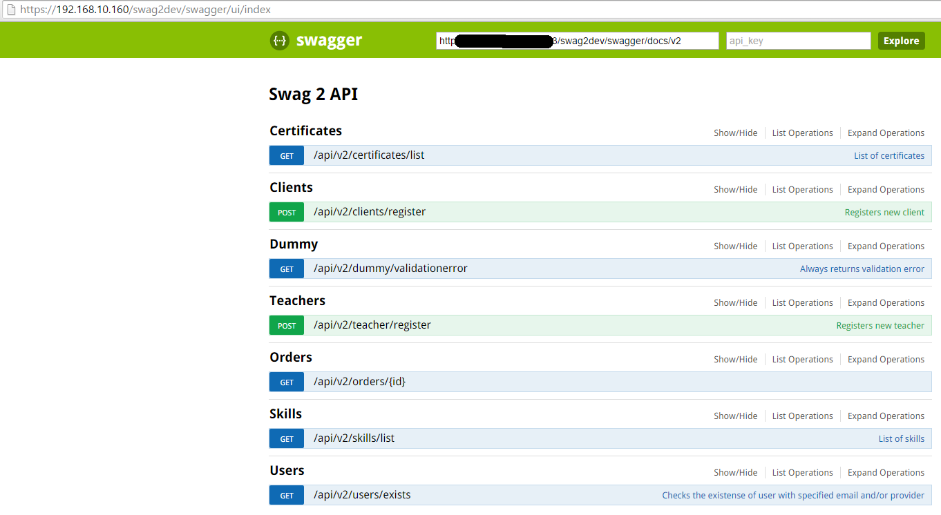 Screenshot #1 - common general view of our API that converted to REST API by Swagger Framework