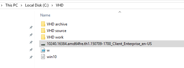 The list of different Windows sources in VHD files.