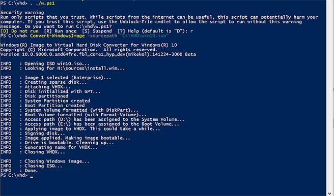 Compilation of VHD with the script.